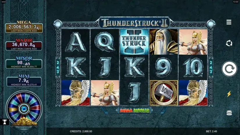 Thunderstruck II Mega Moolah slot screenshot 1